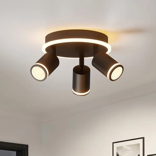 Limited offer: LVWIT Black LED Ceiling Spotlights, GU10 Indoor Wall Spotlight, 3 Black Swivelling Spotlights, Ceiling Spotlight with Circular Base, Bedroom Ceiling Light (Without Bulb) from 41.99 EUR to 31.48 EUR (save 25%)