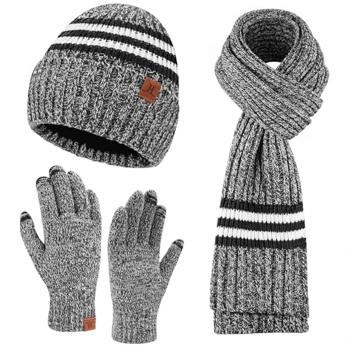 Offerta a tempo: Bequemer Laden Invernale Uomo Cappello Sciarpa Touch Screen Guanti, Termici Beanie Berretto In Maglia con Fodera in Pile Lunghi Sciarpe, Regalo Natale - 19% da 32.99 € a 26.87 €