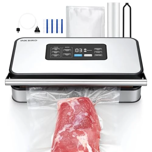 INKBIRD Professional Vacuum Sealer for Food, Double Pump, Automatic, Dry/Wet/Liquid Modes, 20L/min, 160 Watts, Quiet, Built-in Cutter and Storage, Bags and Rolls Included