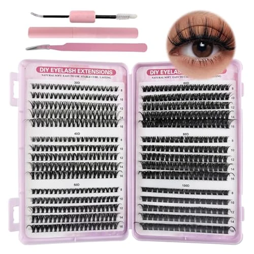 Offerta a tempo: VEGCOO 570 Pezzi Ciglia Finte Ciuffetti, 30-40-50-60-80-100D Kit Extension Ciglia, Curl Ciglia Finte Ciuffetti 8-16mm, DIY Eyelash Extension Kit con Accessori - 25% da 11.99 € a 8.99 €