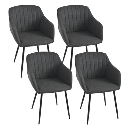Offerta a tempo: Goeurvant Set di 4 sedie da sala da pranzo con bracciolo, sedia da cucina, sala da pranzo, sedia da soggiorno con gambe in metallo e schienale, seduta in poliestere, Nero/Grigio - 14% da 178.32 € a 152.88 €