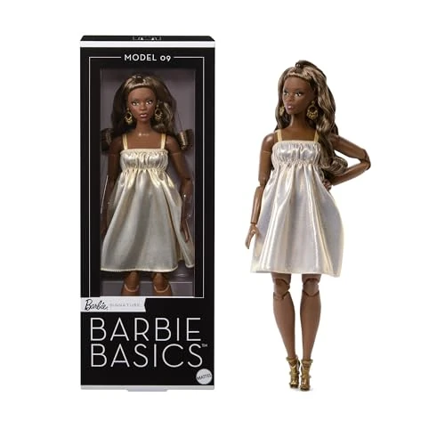 Offerta a tempo: Barbie Signature - Barbie Basics Modello 09, bambola da collezione con abito dorato e capelli castani, corpo snodato, idea regalo Festa della Mamma, JJX28 - 29% da 41.99 € a 29.99 €