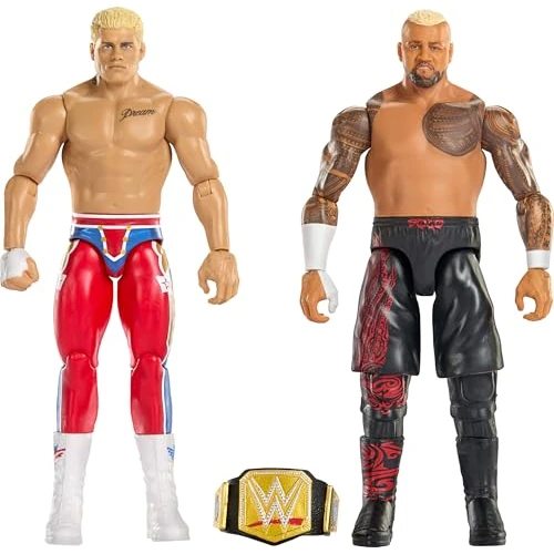 Mattel WWE Main Event - The American Nightmare Cody Rhodes vs Solo Sikoa Series 24, set Showdown da collezione con 2 personaggi snodati e accessori inclusi, 6+ anni, JHJ54