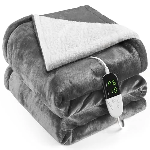 OneAmg Manta Electrica Lumbar, Almohadilla Electrica 155x180cm Temporizador de 10 Horas y 6 Niveles de Calefacción, Apagado Automático, Lavable a Máquina, Mando a Distancia Digital Manta Termica Gris