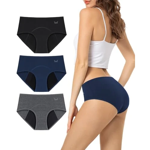 Offerta a tempo: TANSTC Mutande Mestruali Assorbenti 60ML, Donna Cotone Slip Ciclo Protettive Periodico Intima Mestruale Ecologico con 4 Strati Anti Perdite Lavabili, Nero+Navy+Grigio, 3 Pack, 3XL - 35% da 24.99 € a 16.28 €