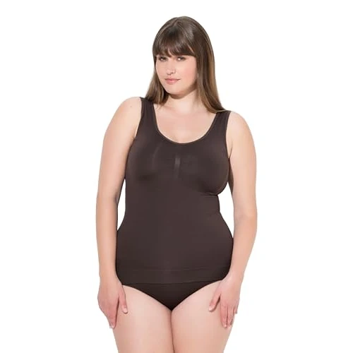 Offerta a tempo: Ulla Popken Top Modellante e Smanicato Senza Cuciture con Scollo a V Marrone Pino 46+ 715818110-46+ - 43% da 19.99 € a 11.47 €