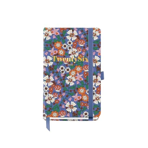 Miquelrius Agenda journalier 2026 un jour par page, petit format (90 x 140 mm), planification quotidienne, couverture rigide carton, spirale, fermeture élastique, papier 80 g/m², ES-EN-PT, Blooming