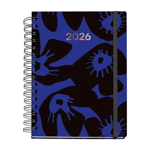 Miquelrius - 2026 Day Per Page Diary, Size 160 x 218 mm, Daily Planning, Double Wirebound, Laminated Cardboard Cover, 100 g/m² Paper, 6 Languages, Stickers, Marguerita Collection, Bloom