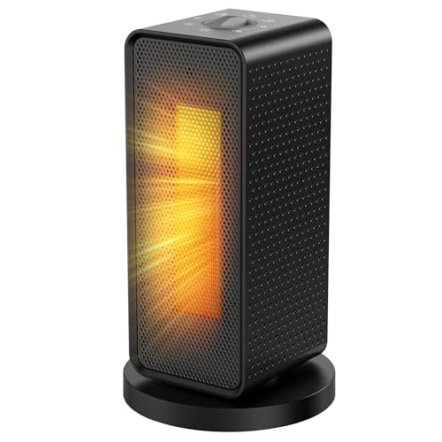 Dmuchawa grzewcza łazienkowa 1200 W, Ninonly ekonomiczne ogrzewanie elektryczne PTC, automatyczna oscylacja, 3 ustawienia temperatury, ochrona przed przewróceniem i przegrzaniem, czarny