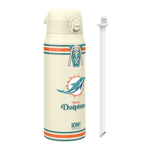 Offerta a tempo: Ion8 NFL Miami Dolphins Borraccia Termica con Cannuccia Rimovibile, 750ml/24oz, a Prova di Perdite, Facile da Aprire, Serratura Sicura, Lavabile in Lavastoviglie, Maniglia per il Trasporto - 32% da 29.99 € a 20.31 €