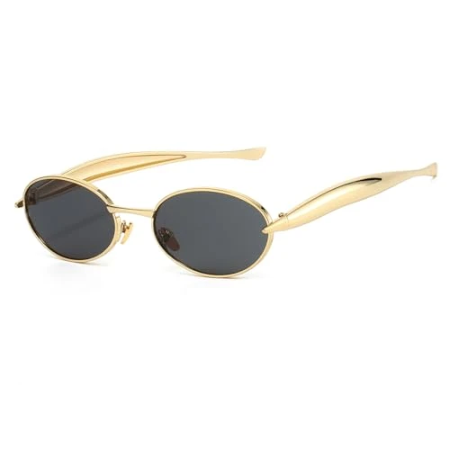 Offerta a tempo: YAMEIZE Retro in Metallo Ovale Occhiali da Sole per - Donna Uomo Oro Metal Cornice Piccola rotonda Shades UV400 Protezione Occhiali di guida all'aperto (Oro Nero) - 33% da 11.99 € a 7.99 €