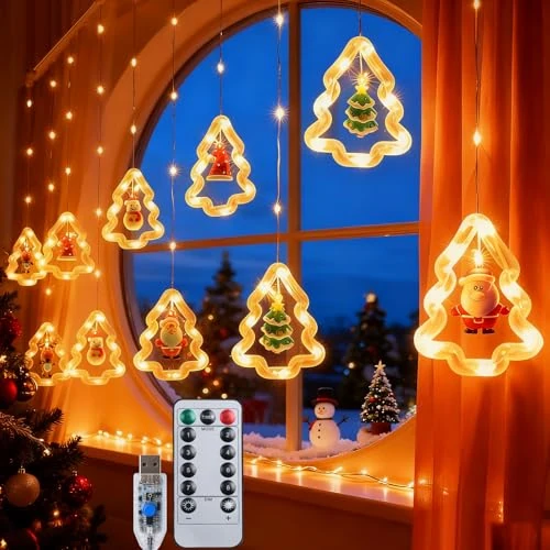 Oferta limitada: Olycism Cortinas de Navidad para exteriores, luces de árbol de Navidad, luces de interior, con mando a distancia USB, 8 modos, decoración interior, luz blanca cálida de 8.99 EUR a 8.99 EUR (ahorro 0%)