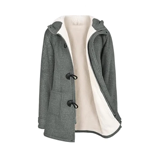 Offerta a tempo: Yuson Girl Felpe Lunga con Cappuccio Donna Cardigan con Zip Cappotto con Cappuccio a Maniche Lunghe Tinta Unita Giubbotto Donna Invernale Giacche e Cappotti in Pile con 2 Tasches(Grigio Scuro, S) - 36% da 55.99 € a 35.69 €
