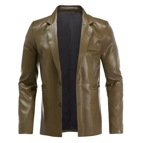 Offerta a tempo: YFFUSHI Blazer da Uomo Giubbotto Uomo in Pelle Sintetica Giacca Soft Vintage Slim Fit Casual, Verde, L - 18% da 48.99 € a 39.99 €