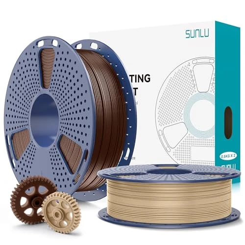 SUNLU Confezione da 2 filamenti PLA+2.0, 500 g, filamento per stampante 3D PLA+, 1,75 mm, più resistente e forte, 0,5 kg per bobina, 1 kg in totale, marrone caffè + quercia (legno)