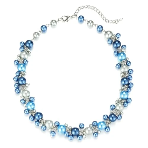 FULU AUTUMN Collar de mujer con cuentas de perlas, gargantilla gruesa con colgante de perlas, bisutería elegante, regalo para mamá, Perla, No es una piedra preciosa