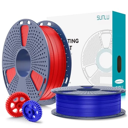 SUNLU Paquete de 2 filamentos PLA+2.0 de 500 g, filamento de impresora 3D PLA+ mejorado de 1.75 mm, más resistente y fuerte, 0.5 kg por carrete, 1 kg en total, rojo + azul Klein