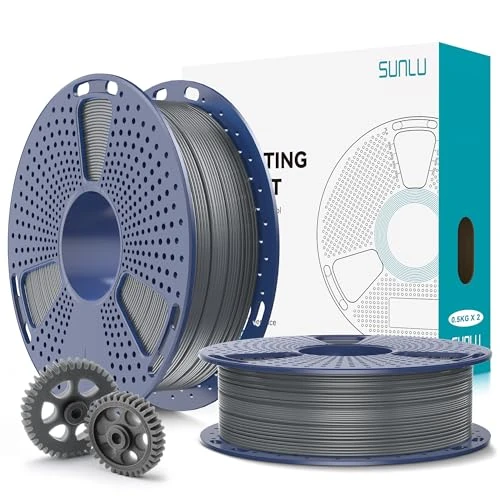 SUNLU 500 g x 2 PLA+2.0 Filament-Bündel, Upgrade PLA+ 3D-Drucker-Filament, 1,75 mm, härter und stärker, 0,5 kg pro Spule, 1 kg insgesamt, grau + grau