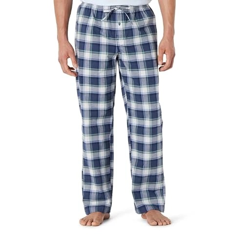 Offerta a tempo: Amazon Essentials Pantaloni Pigiama in Popeline di Cotone dalla Linea Dritta con Coulisse ed Elastico in Vita Uomo, Indaco Plaid Country, XS - 0.00% da 15.00 € a 15.00 €