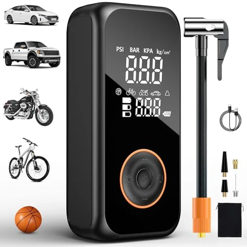 Onherm elektrische luchtpomp, 6000 mAh accu luchtpomp fiets, 150 PSI mini luchtcompressor fietspomp, draadloze draagbare luchtcompressor met groot scherm voor motorfiets, auto, ballen