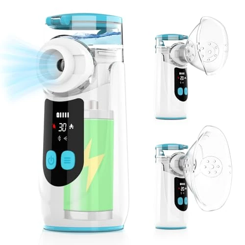 Aerosol Portatile Silenzioso con Display Digitale, NEEMOSI Ricaricabile Aerosol Ultrasuoni per Adulti e Bambini, Macchina Aerosol con 2 Maschere e Boccaglio