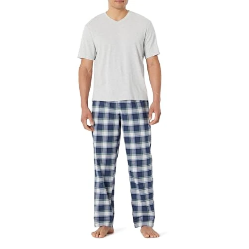 Offre limitée : Amazon Essentials Pyjama avec Pantalon en Popeline de Coton Extensible et T-shirt en Jersey de Coton Homme, Gris Clair Chiné/Plaid Country, L de 14.50 € à 13.28 € (8% de remise)
