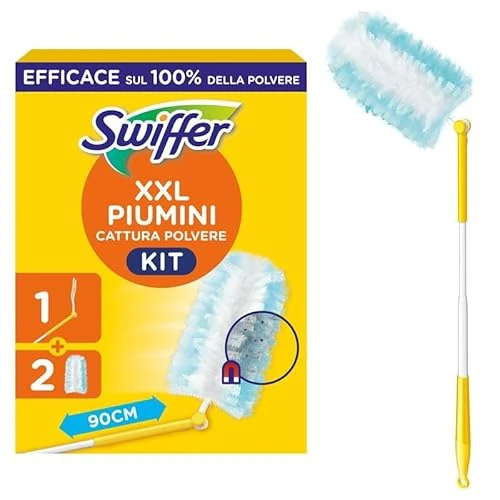 Offerta a tempo: Swiffer Kit Piumino Catturapolvere XXL (1 Manico E 2 Ricarica), Cattura e Intrappola Fino A 3 Volte Più Polvere E Peli Rispetto A Un Piumino Tradizionale - 50% da 14.33 € a 7.20 €
