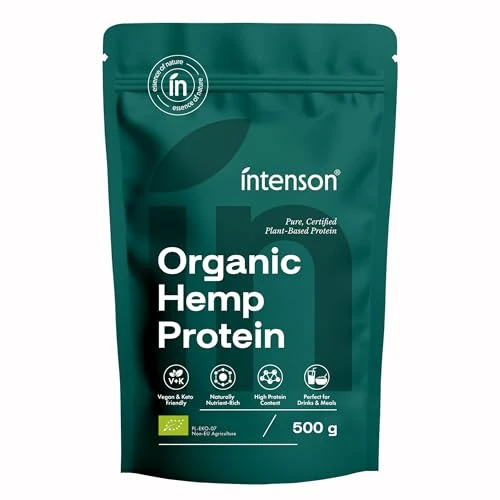 Intenson Protéine de Chanvre Bio, 500 g, Certifié Bio UE, Riche en Protéines, Soutient le Maintien et la Régénération Musculaire, Végan, Sans Gluten, Sans Additifs