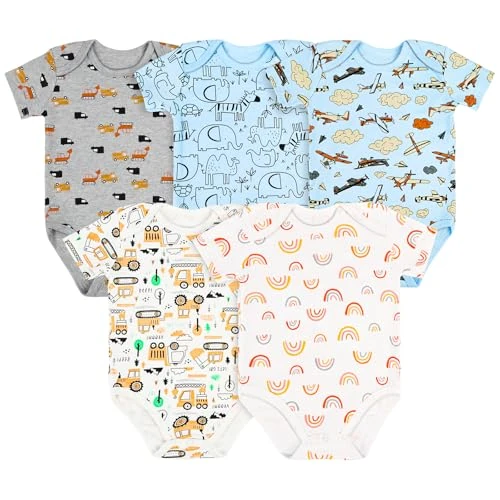 Vicloon 5er Pack Baby Body Kurzarm, Unisex Baby Set Kurzarm Bodys aus 100% super weicher Baumwolle, Baby Body mit Druckknöpfen für Neugeborene Baby Jungen und Mädchen 0-3m (B)
