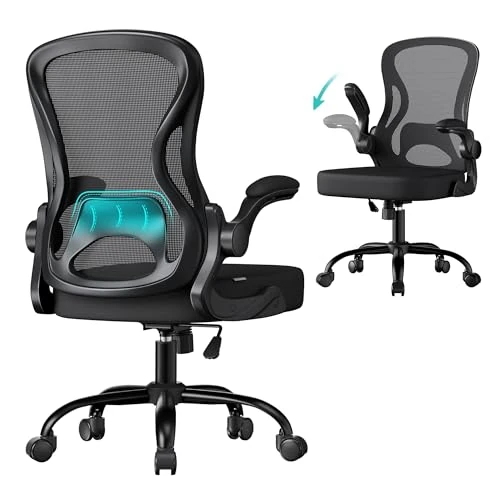 Offerta a tempo: SONGMICS Sedia Ufficio Ergonomica, Sedia Scrivania Girevole in Rete, Supporto Lombare, Funzione Oscillante, Braccioli Ribaltabili, Studio Camera da Letto, Nero Inchiostro OBN042BH02 - 20% da 69.99 € a 55.99 €