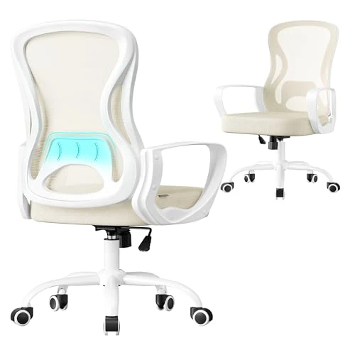 Offerta a tempo: SONGMICS Sedia Ufficio Ergonomica, Sedia Scrivania Girevole in Rete, Supporto Lombare, Funzione Oscillante, Braccioli, Studio Camera da Letto, Beige Cappuccino e Bianco Nuvola OBN043LH02 - 24% da 69.99 € a 53.54 €