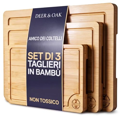 Offerta a tempo: Deer & Oak Set 3 Taglieri in Bambù Pre-Oliati con Scanalature - 0.00% da 19.99 € a 19.99 €