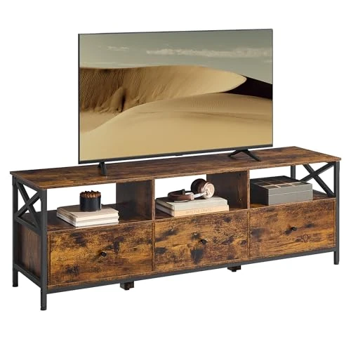 Tijdelijke aanbieding: VASAGLE LTV304KD01 Tv-kast, lage kast voor televisie tot 65 inch, tv-tafel met 3 stoffen laden, 3 open vakken, 147 x 40 x 50 cm, woonkamer, stalen frame, vintage bruin-zwart van 119.99 EUR naar 101.99 EUR (korting 15%)