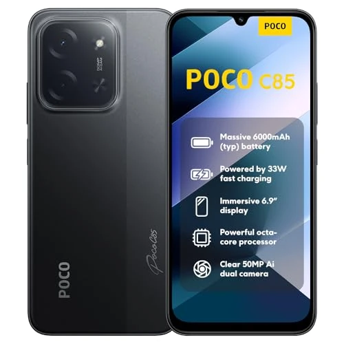 Oferta limitada: XIAOMI POCO C85 - Smartphone de 6+128GB, Cámara Dual de 50MP con AI, Pantalla inmersiva de 6,9”, Potente procesador Octa-Core, Carga rápida de 33W, 6000mAh, Cargador no Incluido, Negro (Versión ES) de 99.99 EUR a 99.99 EUR (ahorro 0%)