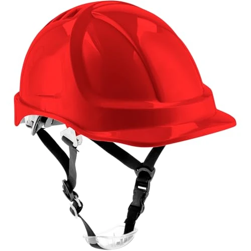 Offerta a tempo: HÖGERT TECHNIK - Casco protettivo PLONER rosso, casco da costruzione in ABS, EN 397, sistema a cricchetto, ventilazione, sottogola, casco da lavoro per cantieri e industriali, casco di sicurezza - 0.00% da 9.00 € a 9.00 €