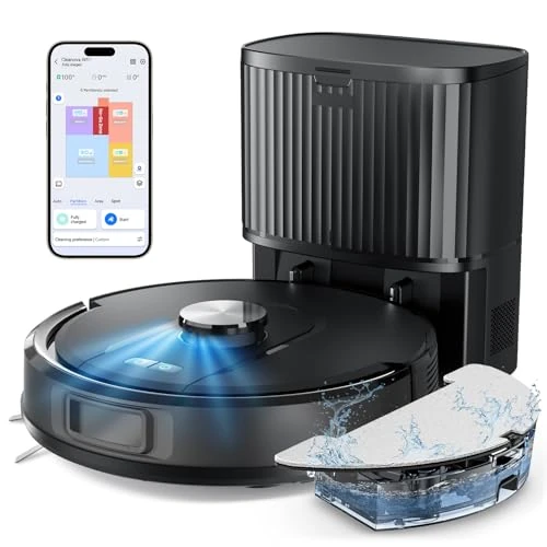 Vexilar Cleanova W11 Robot Vacuum Cleaner 5000Pa Vacuum Cleaner with Automatic Dust Drain, LiDAR Navigation, 180min, Connected by Alexa/APP, Ideal for Carpet Pet Hair