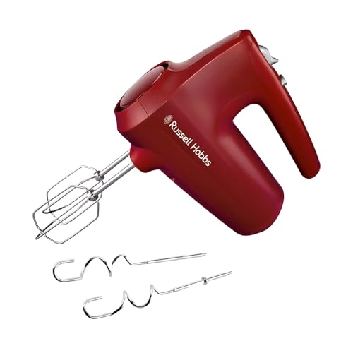 Russell Hobbs Hand Mixer Electric [Handheld Blender] Desire Red (5 Speeds + Pulse Function, 2 Dishwasher Safe Chrome Beaters and Dough Hooks, Bowl & Heel Support Function, 350W) 27152-56