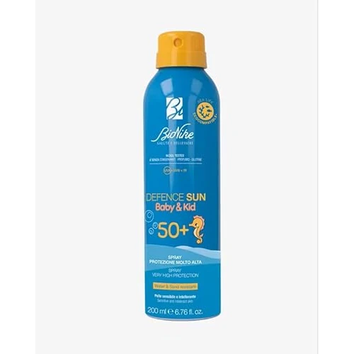 Bionike Defence Sun Baby & Kid Spray Solaire SPF 50+ pour les peaux sensibles des enfants, protège et répare la peau, effet imperméable et anti-sable, 200 ml