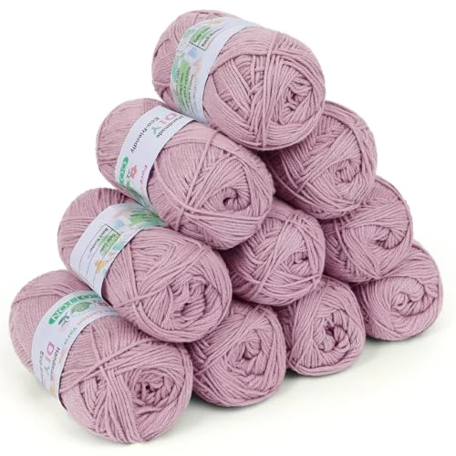 Coopay Wool for Crochet, 100% Cotton for Knitting, 10 x 50 g Soft Crochet Yarn Cotton for Crochet, Baby Wool, Cotton Yarn for Sweaters, Socks, Baby Blanket - Light Pink