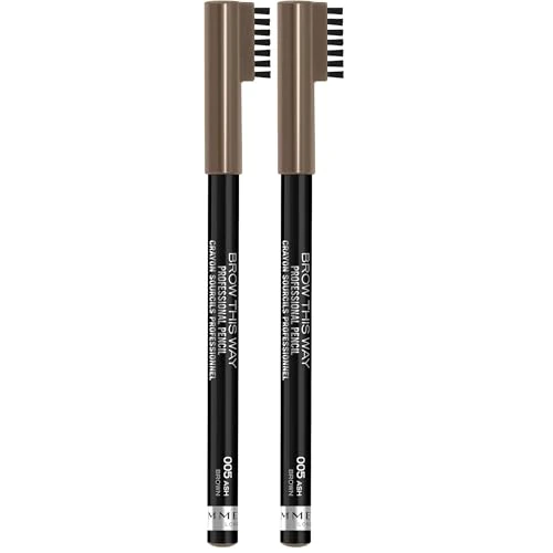 Offerta a tempo: Rimmel London Matita Sopracciglia Professionale Brow This Way, Matita a Lunga Durata, Riempie e Definisce le Sopracciglia, 005 Ash Brown, 1.4 g (Confezione da 2) - 70% da 22.00 € a 6.60 €
