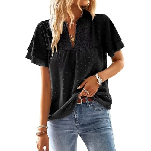 Offerta a tempo: TUUHAW Camicia Donna Casual Scollo a V Boho Pois con Rilievo Nero XL - 23% da 39.99 € a 30.99 €