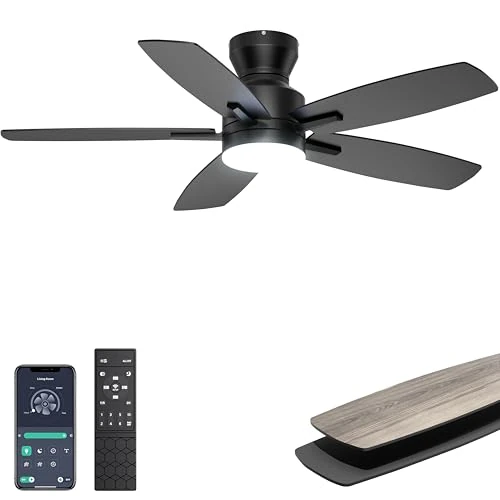 Offerta a tempo: Ohniyou Ventilatori da soffitto con luce silenzioso, ventilatore da soffitto a basso profilo da 42 '' con telecomando/APP, Dimmerabile, moderno da incasso per camere da letto e cucine interne, nero - 0.00% da 109.99 € a 109.99 €