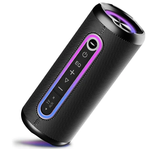 TIMU Altavoz Bluetooth 5.4, 25W Altavoz Portatil Potente con 3 EQ Modos, 3 Luces RGB Regulables, 30H de Reproducción Bluetooth Speaker con Emparejamiento TWS, Impermeable IPX7