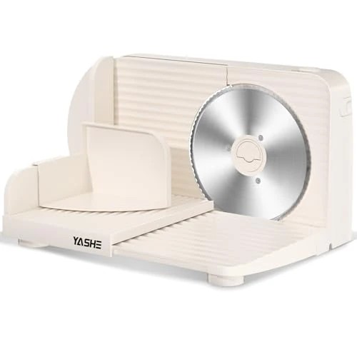YASHE 180W Electric Home Slicer with Serrated Blade 17cm, Adjustable Thickness 0-15mm, Easy to Clean and Safe Design for Meat, Cheese, Bread, Vegetables