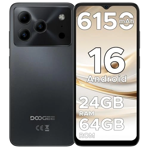 DOOGEE Note56 Android 16 Smartphone Pas Cher, 6150mAh Telephone Portable Écran 6.56" HD+/90Hz 24Go+64Go/TF 2To, 8MP+5MP, Débloqué 4G Dual SIM, Octa Core, Face ID/OTG