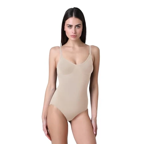 Lovable Women's Modellante Ferretto Seamless-Microfibra Tecnica Senza Cuciture-Finiture Invisibili-Silhouette Shaping Bodystocking, Powder, XL
