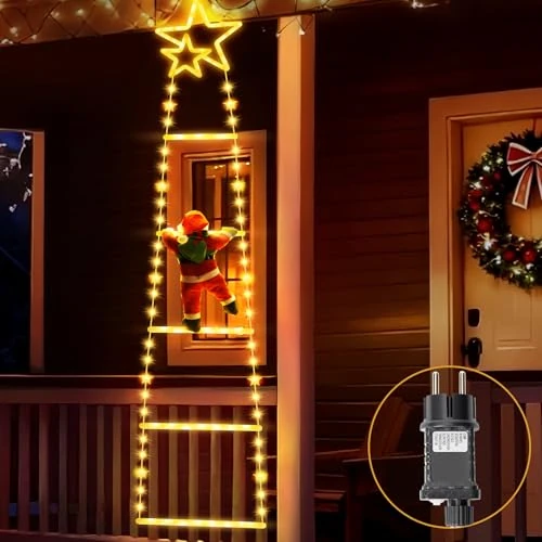 Buudala Lampki świąteczne, zewnętrzne lampki świąteczne z Świętym Mikołajem, 8 trybów światła Natal Drzewo, LED Girlanda świetlna Dekoracja świąteczna do użytku na zewnątrz w domu Okno Ogród