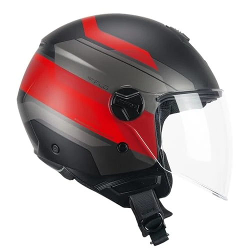 CGM Casco open face, 167K FLO CITY Nero Rosso opaco lunga, XXL