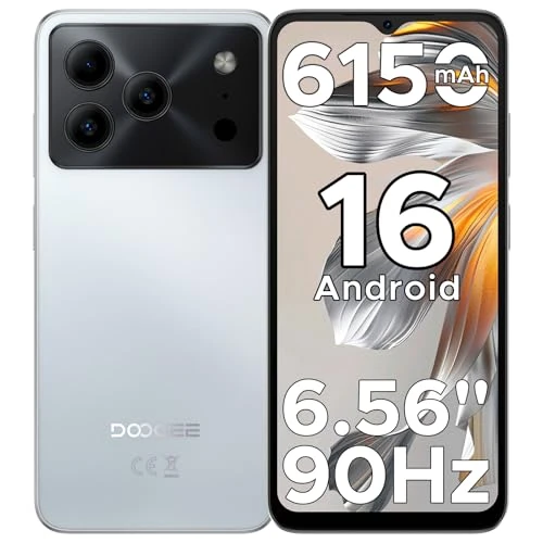 DOOGEE Note 56 Smartphone Android 16, 6150 mAh, 8,45 mm ultradünn, 6,56 Zoll HD + 90 Hz IPS, 24 GB + 64 GB/2 TB TF, 4G Handy Angebot, Dual SIM/Octa Core/OTG/Face ID/GPS, Weiß