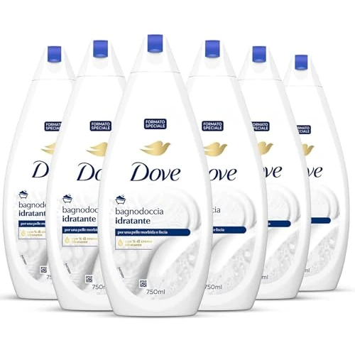 Begrenztes Angebot: Dove Duschgel, dermo-natürliche Feuchtigkeitscreme, 1/4 Feuchtigkeitscreme, dermatologisch getestet, Schaumbad für Damen und Herren, 100% recycelte Flasche, 6 Stück von 19.74 EUR auf 11.94 EUR (Rabatt 40%)